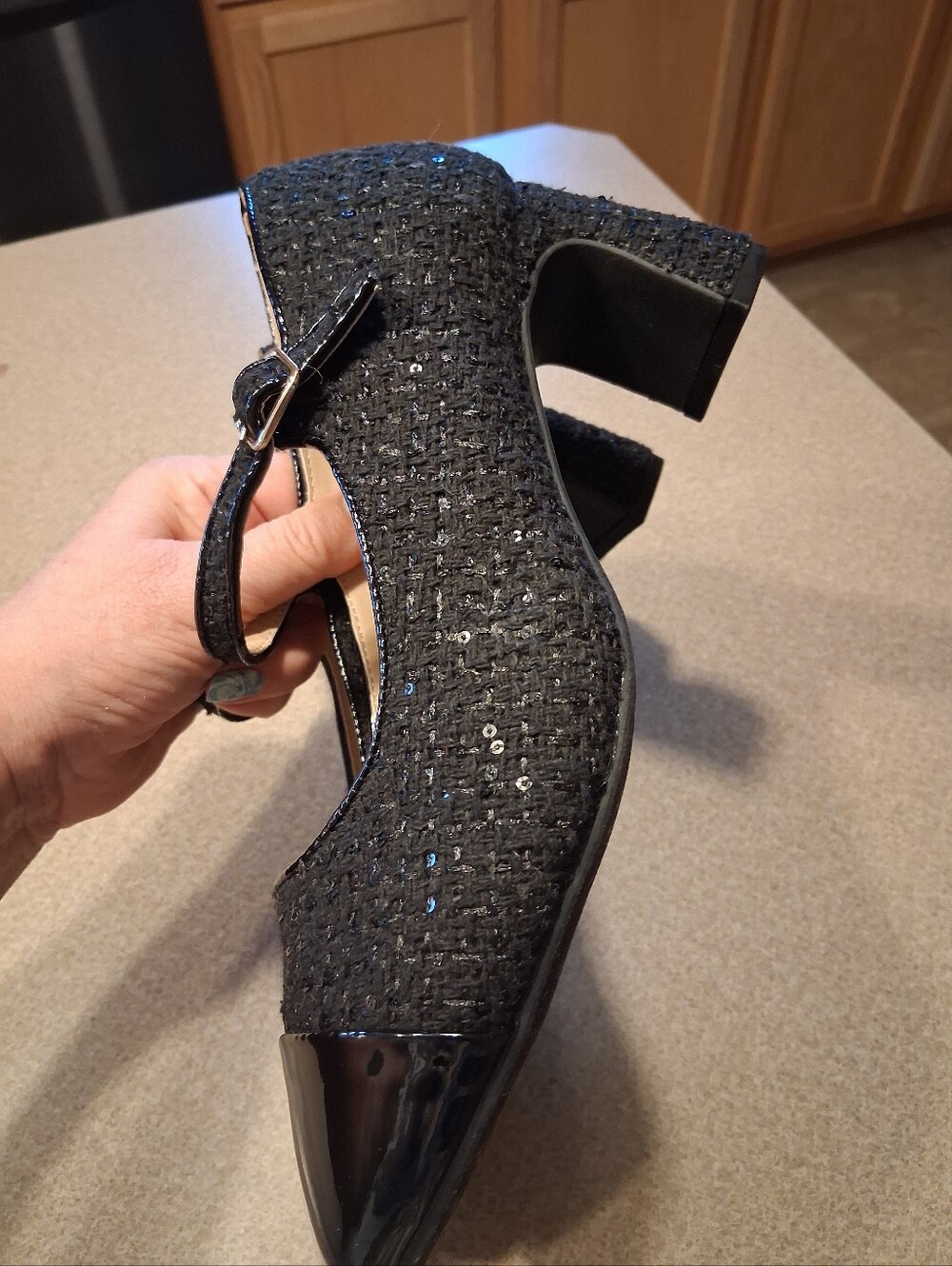 COMFORT BRAND Black Mary Jane Heels with Patent Cap Toe - Picture 13 of 13